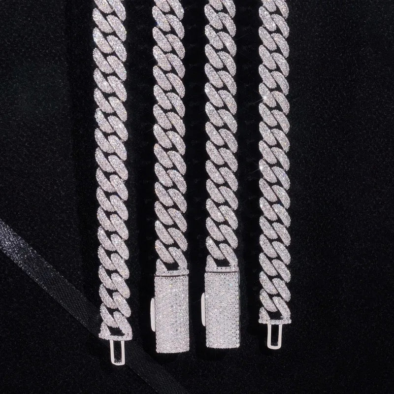 10mm 925 Silver Moissanite Cuban Necklace