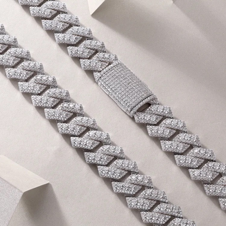 14mm 24" 925 Silver Moissanite Inlay Cuban Necklace