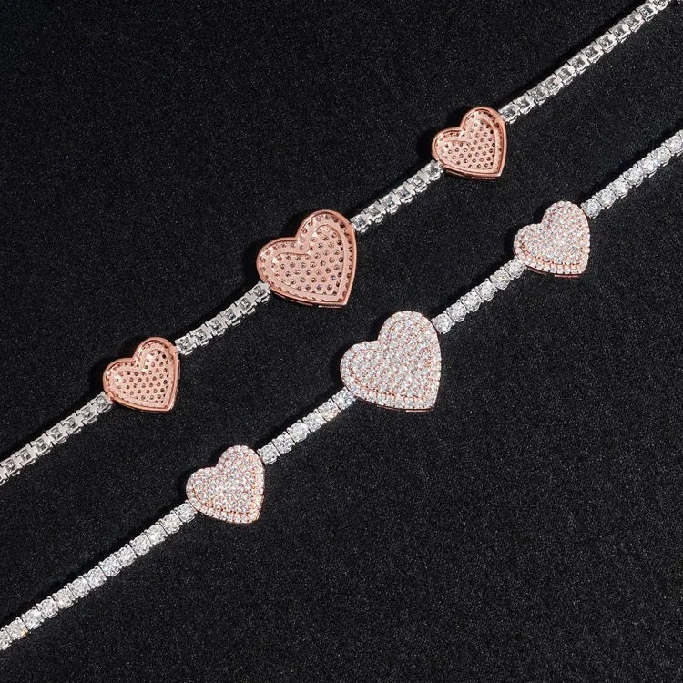 925 Silver Moissanite Heart Tennis Bracelet