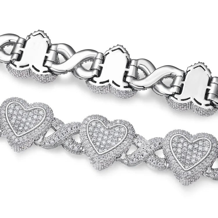 14mm 925 Silver Moissanite Heart Link Bracelet