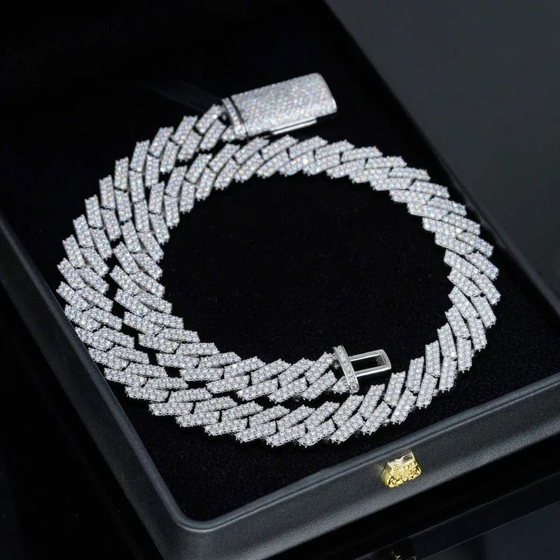 13mm 925 Silver Moissanite Cuban Necklace