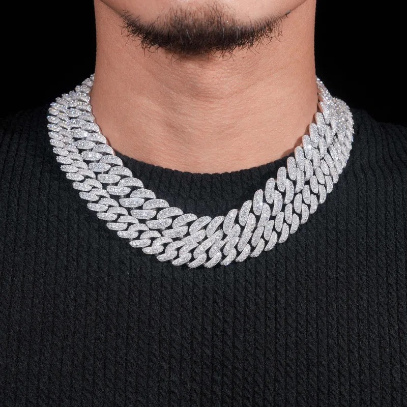 925 Silver Moissanite Crescent Cuban Necklace