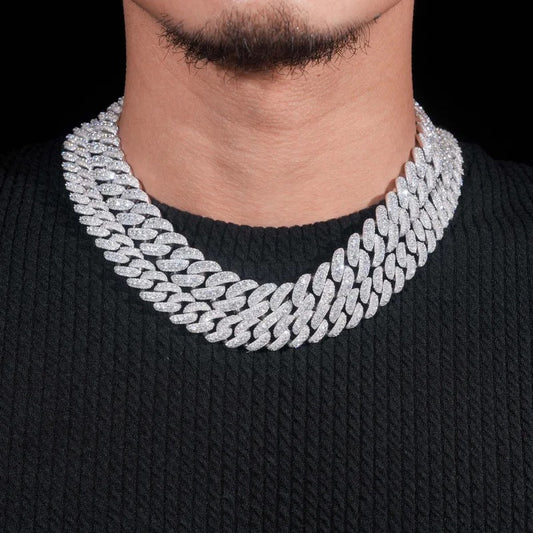 925 Silver Moissanite Crescent Cuban Necklace