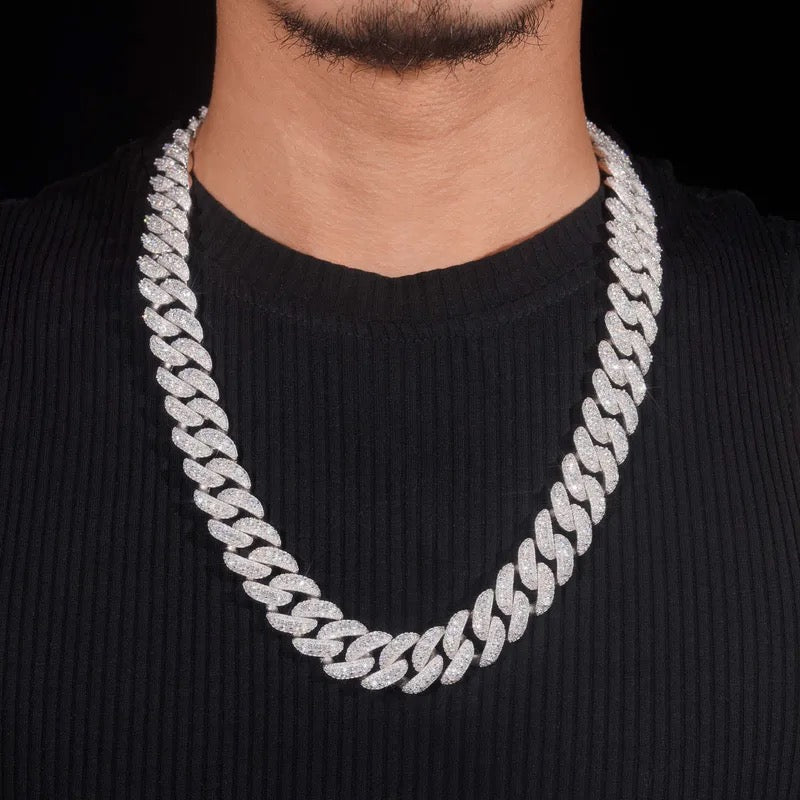 925 Silver Moissanite Crescent Cuban Necklace