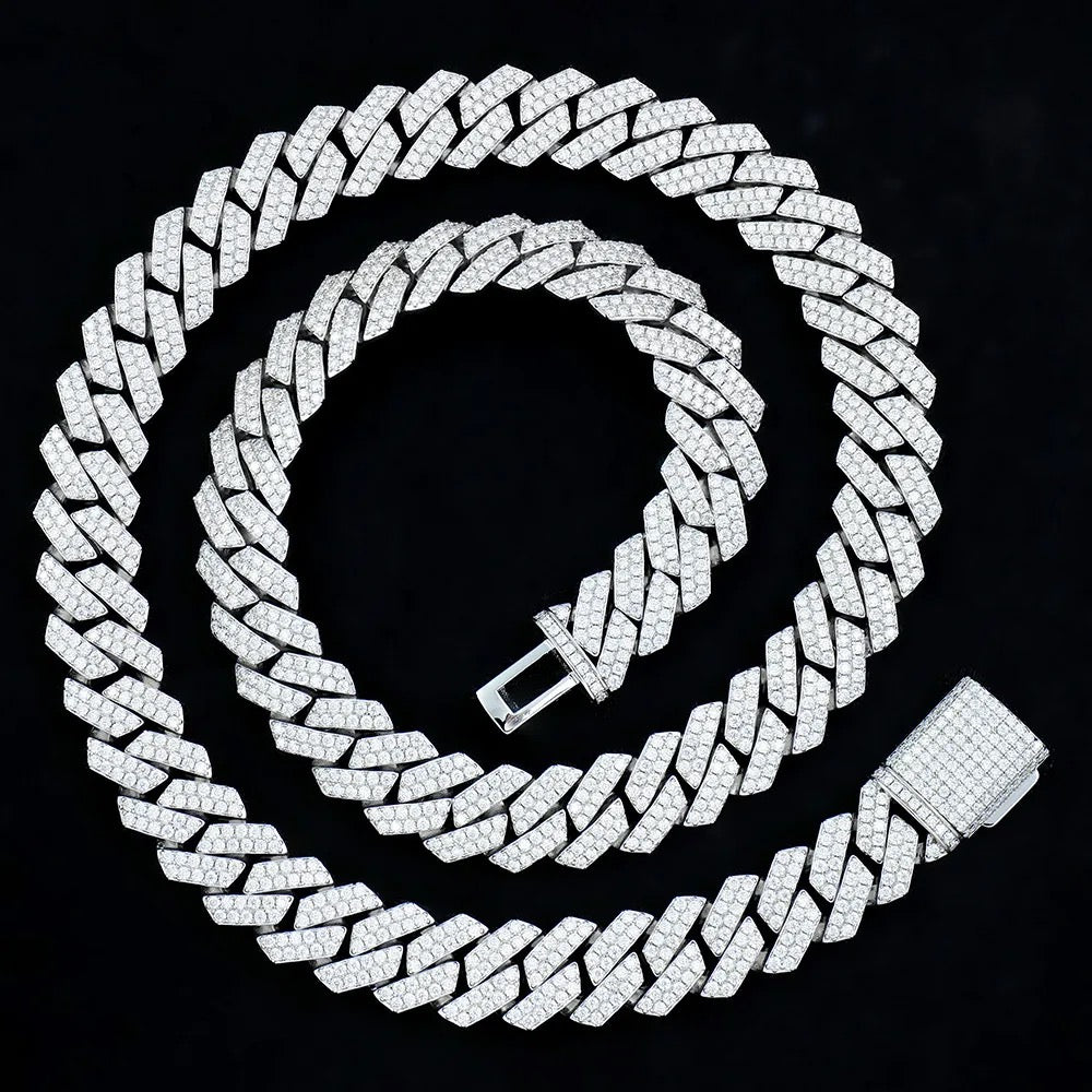 14mm 925 Silver Moissanite Cuban Necklace