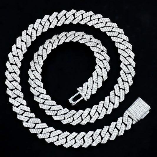 14mm 925 Silver Moissanite Cuban Necklace