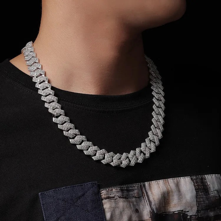 14mm 24" 925 Silver Moissanite Inlay Cuban Necklace