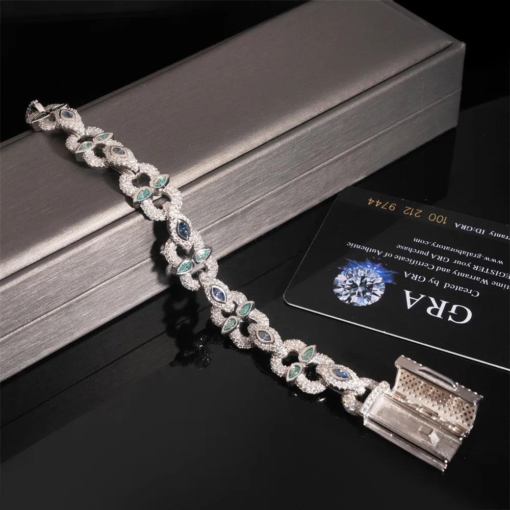 13mm 925 Silver Moissanite 8 Link Cuban Bracelet