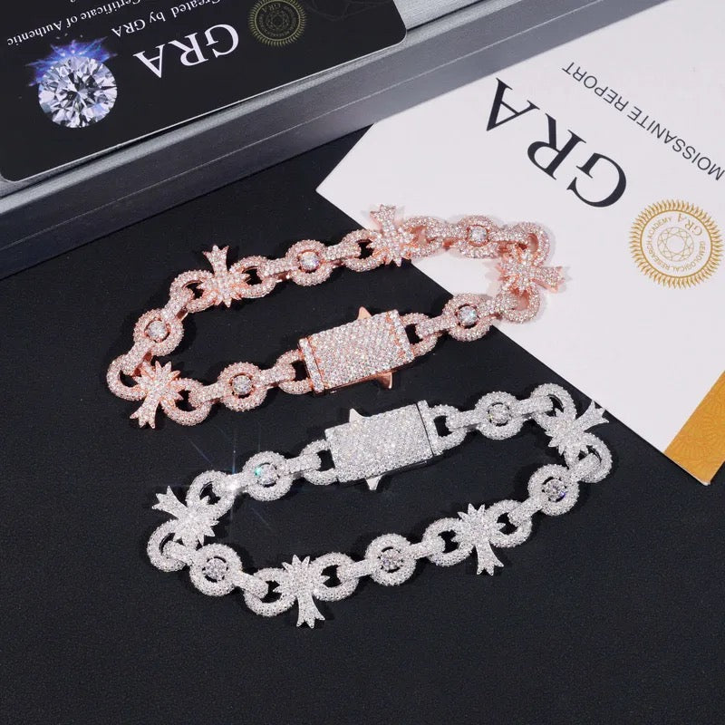 10mm 925 Silver Moissanite Cross Cuban Bracelet