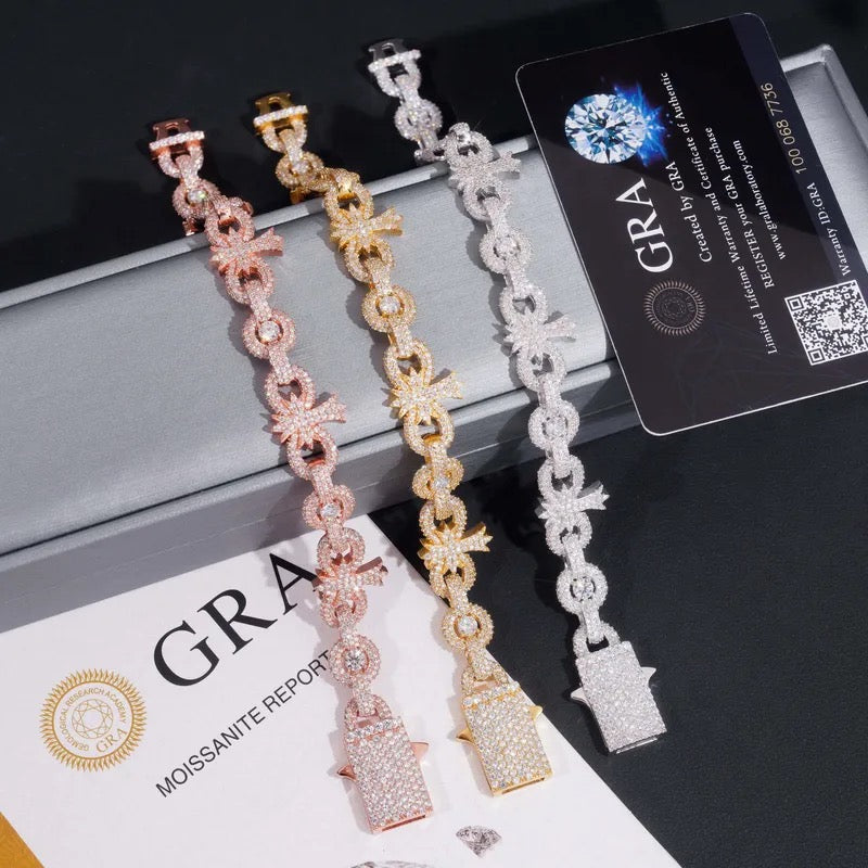 10mm 925 Silver Moissanite Cross Cuban Bracelet