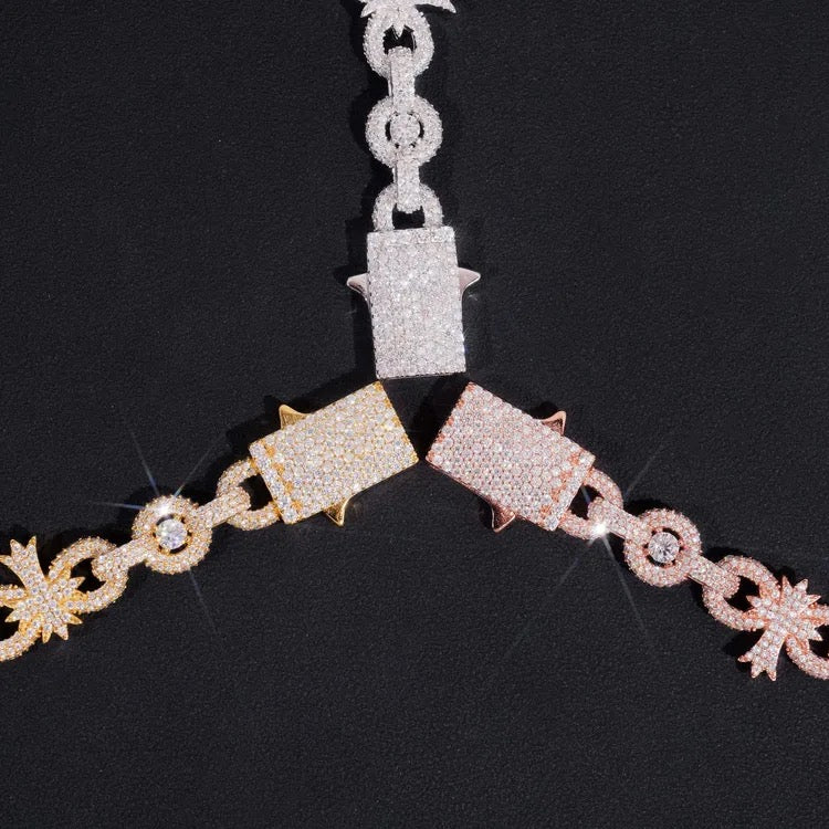 10mm 925 Silver Moissanite Cross Cuban Bracelet