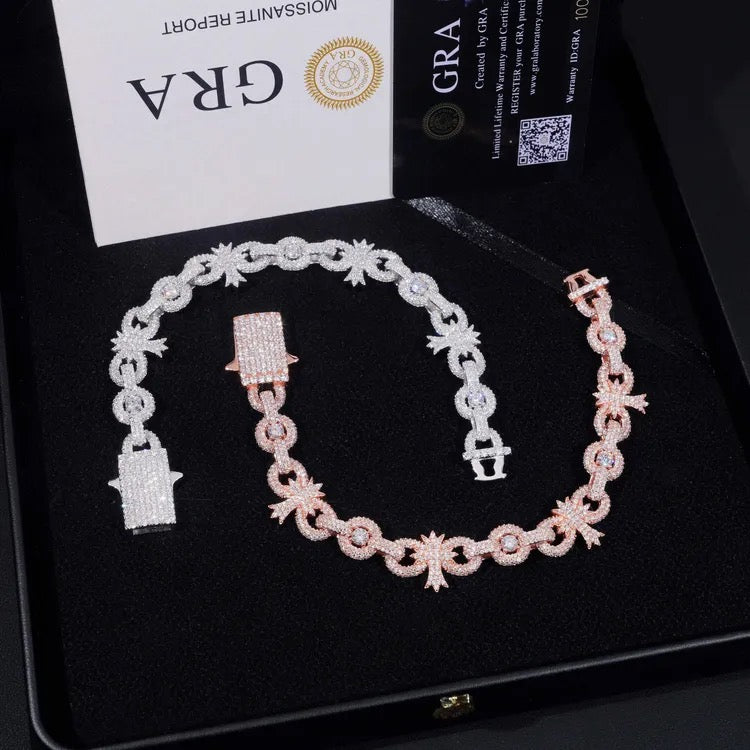 10mm 925 Silver Moissanite Cross Cuban Bracelet