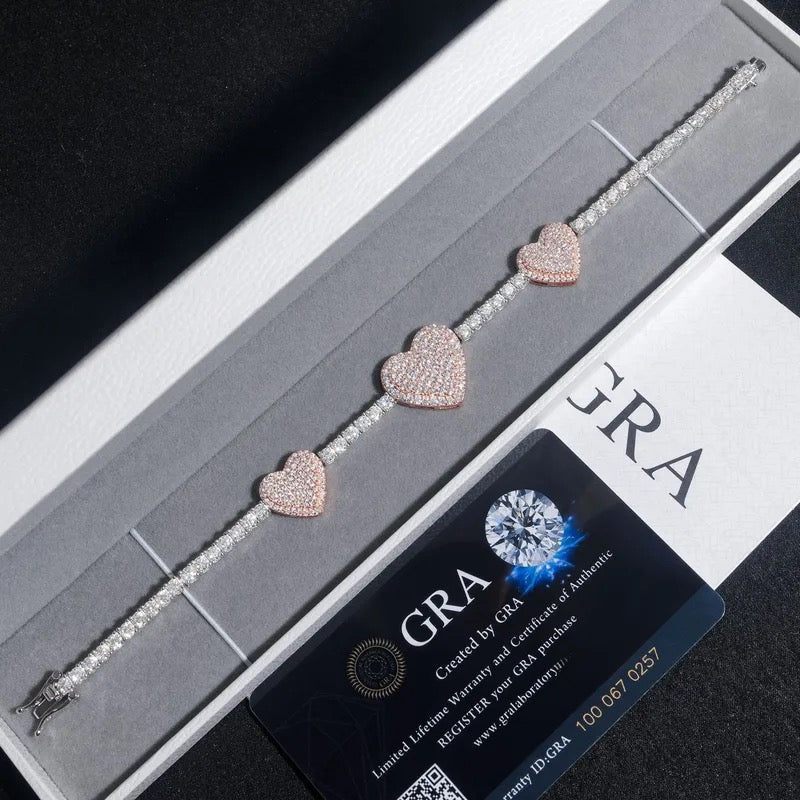 925 Silver Moissanite Heart Tennis Bracelet