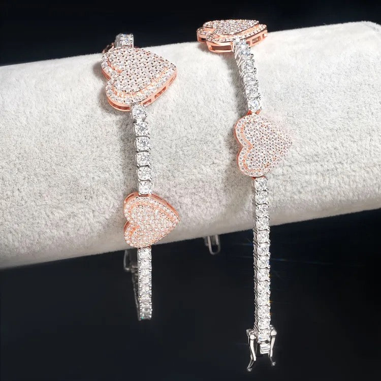 925 Silver Moissanite Heart Tennis Bracelet