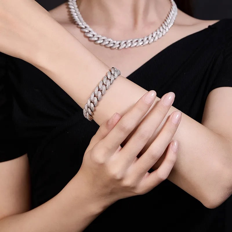 12mm 925 Silver Moissanite Cuban Bracelet
