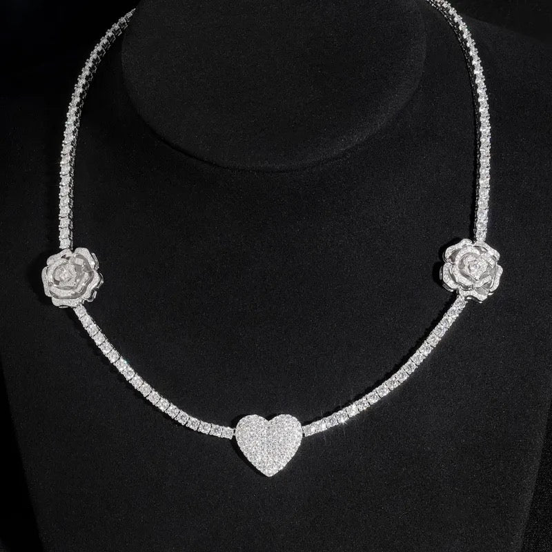 3mm 925 Silver Moissanite Rose/Flower Tennis Necklace