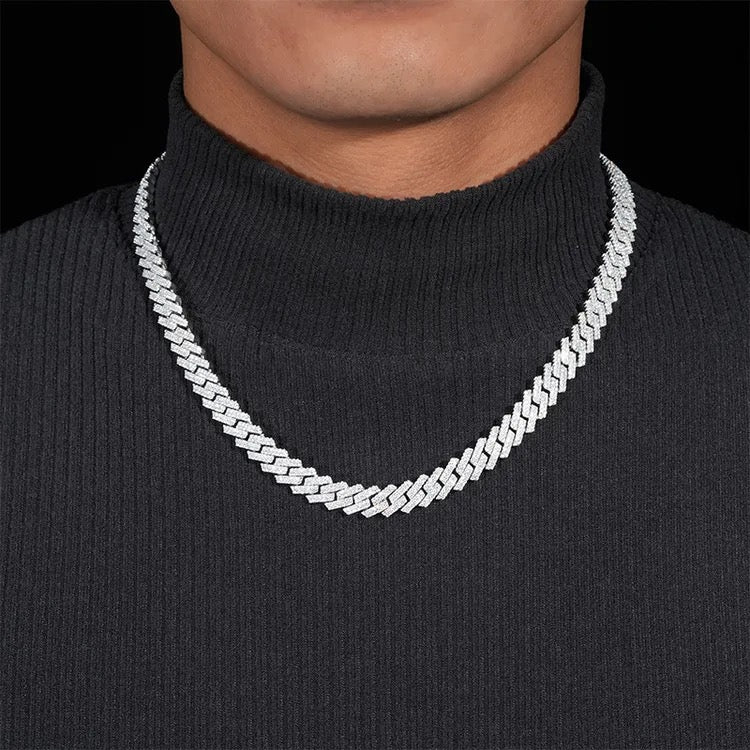 10mm 925 Silver Moissanite Z-Cut Cuban Necklace