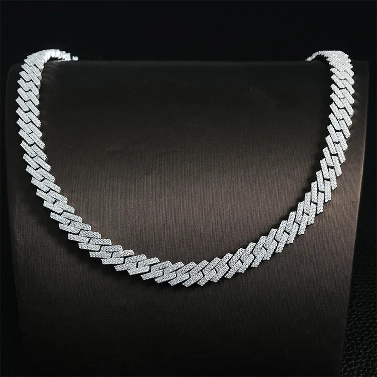 10mm 925 Silver Moissanite Z-Cut Cuban Necklace