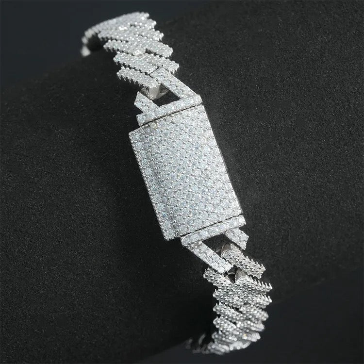 10mm 925 Silver Moissanite Z-Cut Cuban Bracelet