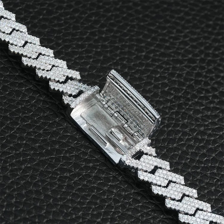 10mm 925 Silver Moissanite Z-Cut Cuban Necklace