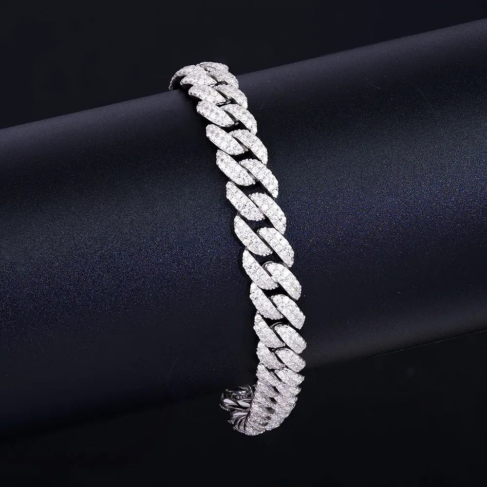 8mm 925 Silver Moissanite Wide Arc Cuban Bracelet