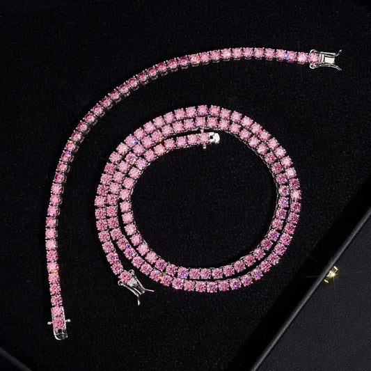 3mm 925 Silver Moissanite "Pink Tennis" Necklace