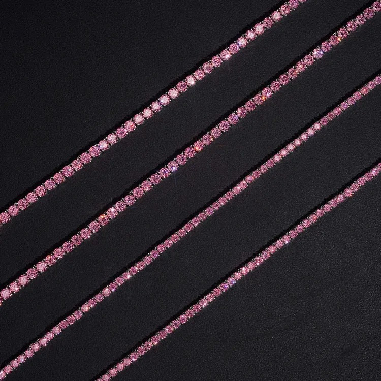 3mm 925 Silver Moissanite "Pink Tennis" Necklace