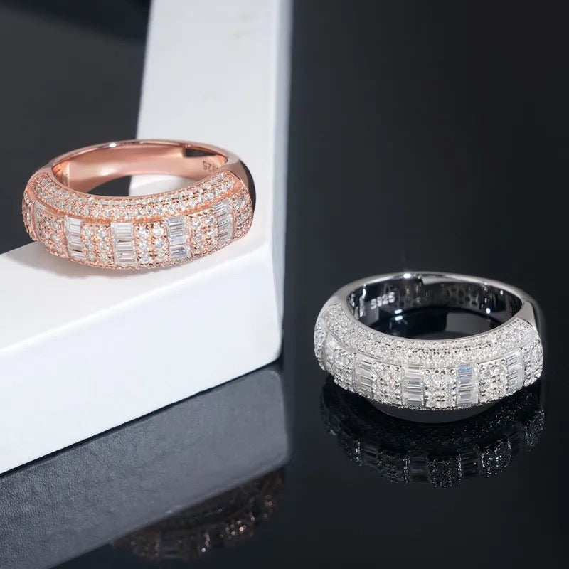 925 Silver Moissanite Clustered Baguette Ring