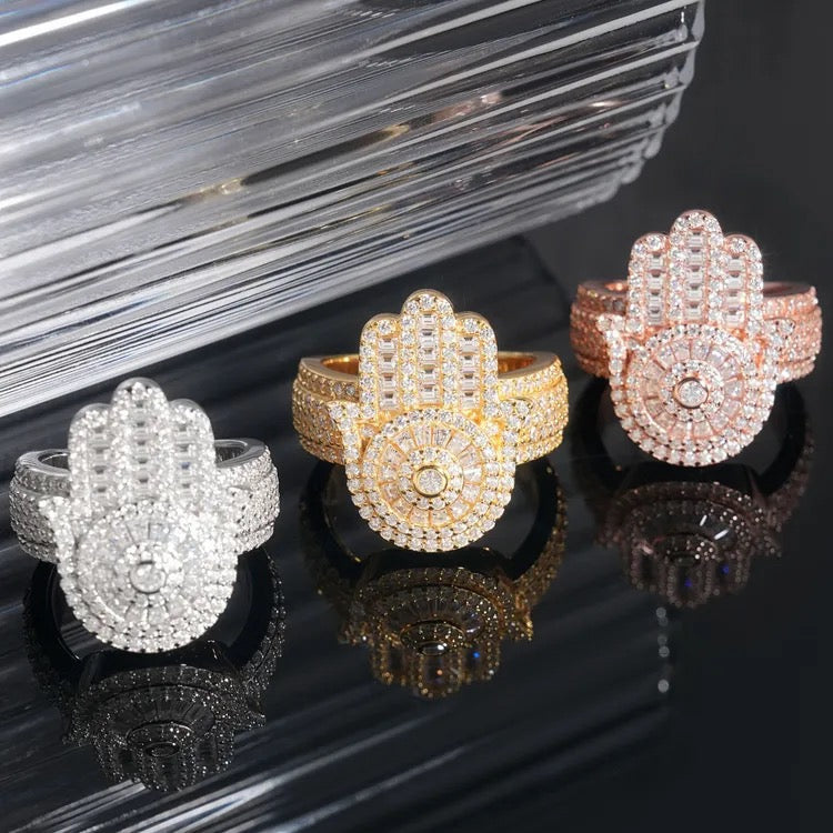925 Silver Moissanite Hamsa Ring
