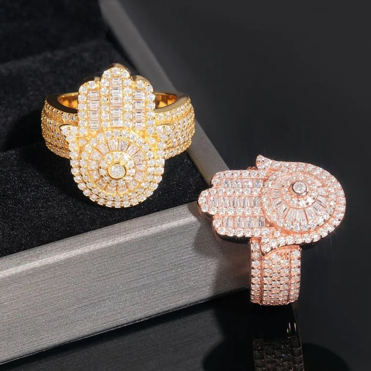 925 Silver Moissanite Hamsa Ring