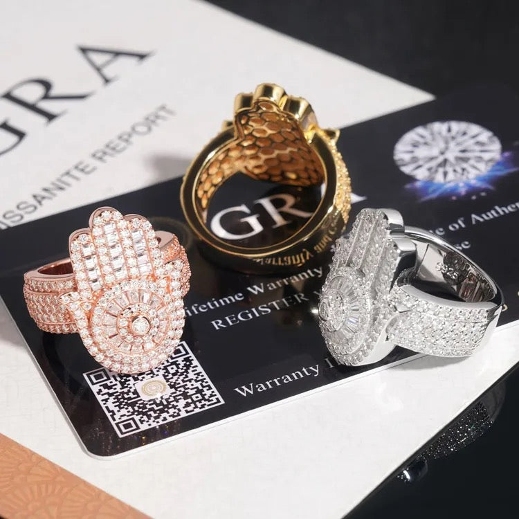 925 Silver Moissanite Hamsa Ring